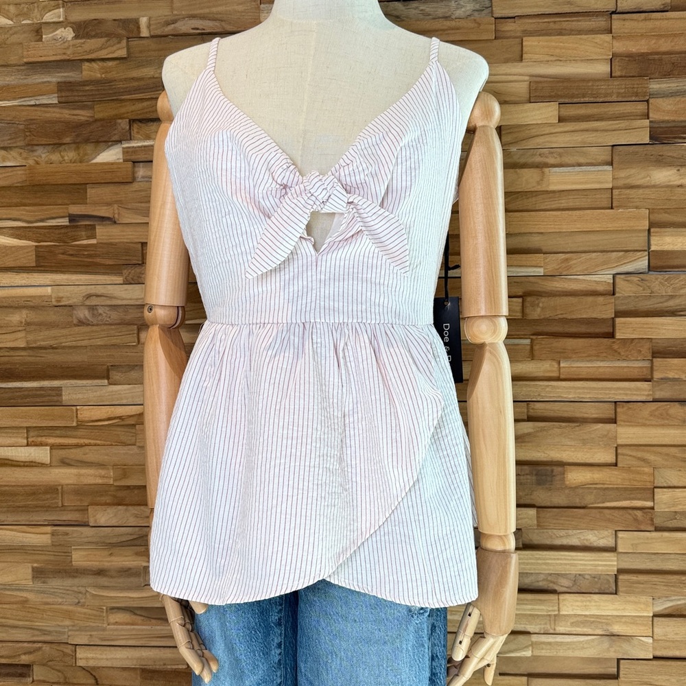 Doe & Rae | Brick Red/White | Striped | Seersucker | Tie-Front Top | Various SZ